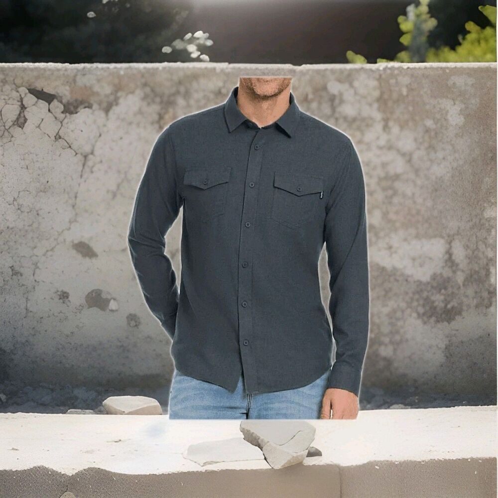 Hurley Brushed Flannel Long Sleeve Button Front Dark Grey XXL Dual Pocket NWT